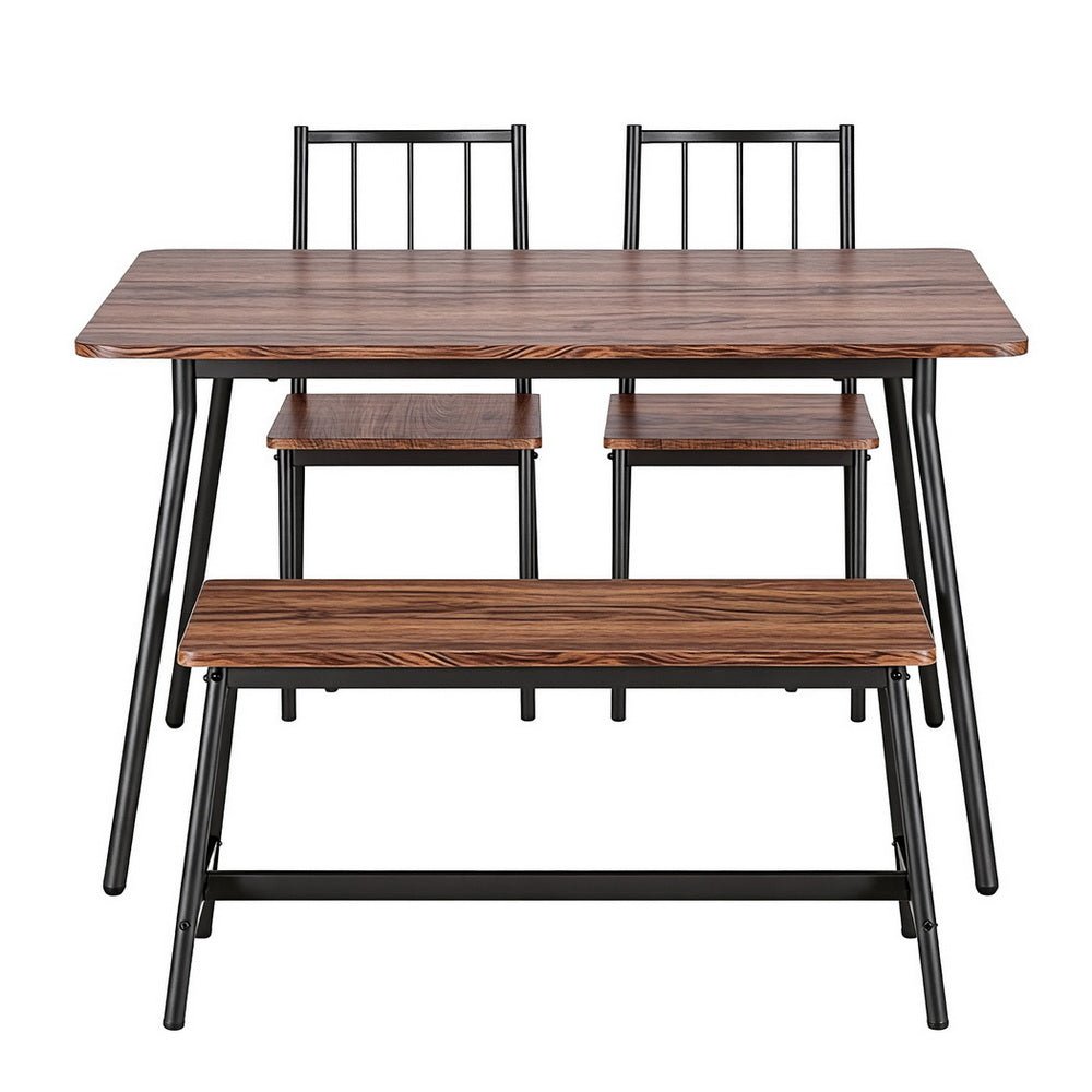 Dining Table and Chairs Set of 4 Bench Kitchen Furniture Rustic Brown - Furniture > Dining > Dining Set - Rivercity House & Home Co. (ABN 18 642 972 209) - Affordable Modern Furniture Australia