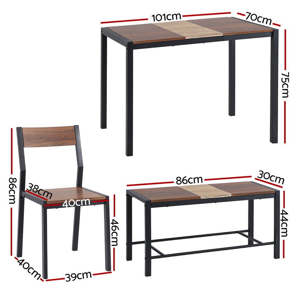 Dining Table and Chairs Set of 4 Bench Kitchen Furniture Rustic Brown - Furniture > Dining > Dining Set - Rivercity House & Home Co. (ABN 18 642 972 209) - Affordable Modern Furniture Australia