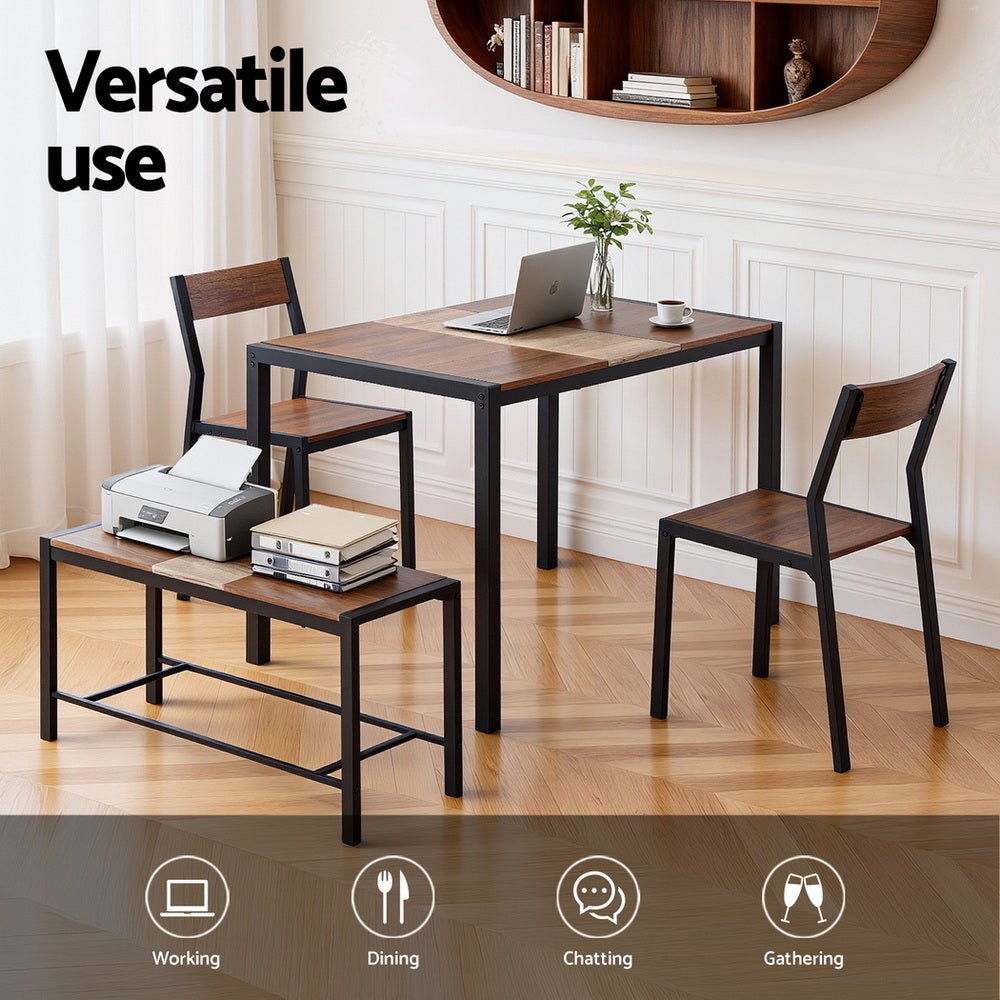 Dining Table and Chairs Set of 4 Bench Kitchen Furniture Rustic Brown - Furniture > Dining > Dining Set - Rivercity House & Home Co. (ABN 18 642 972 209) - Affordable Modern Furniture Australia