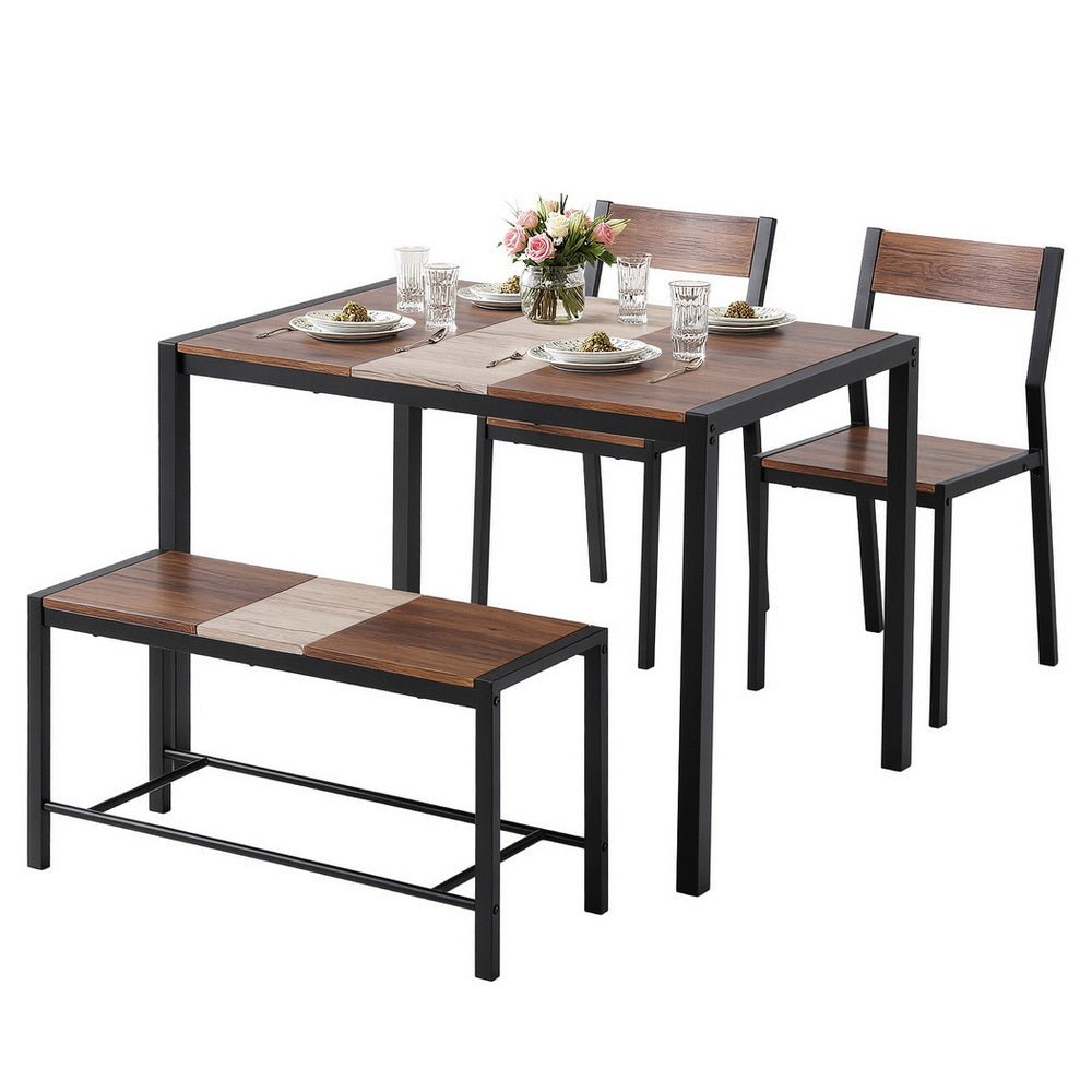 Dining Table and Chairs Set of 4 Bench Kitchen Furniture Rustic Brown - Furniture > Dining > Dining Set - Rivercity House & Home Co. (ABN 18 642 972 209) - Affordable Modern Furniture Australia