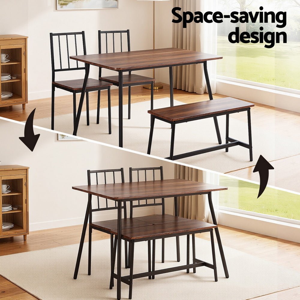Dining Table and Chairs Set of 4 Bench Kitchen Furniture Rustic Brown - Furniture > Dining > Dining Set - Rivercity House & Home Co. (ABN 18 642 972 209) - Affordable Modern Furniture Australia
