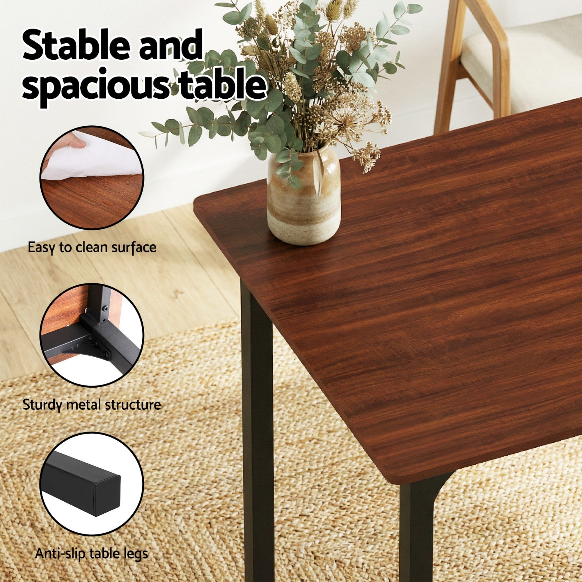 Dining Table and Chairs Set of 4 Storage Bench Kitchen Furniture Walnut - Furniture > Dining > Dining Set - Rivercity House & Home Co. (ABN 18 642 972 209) - Affordable Modern Furniture Australia