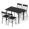Compact 5-Piece Dining Table and Chairs Set with Marble Effect Top - Black