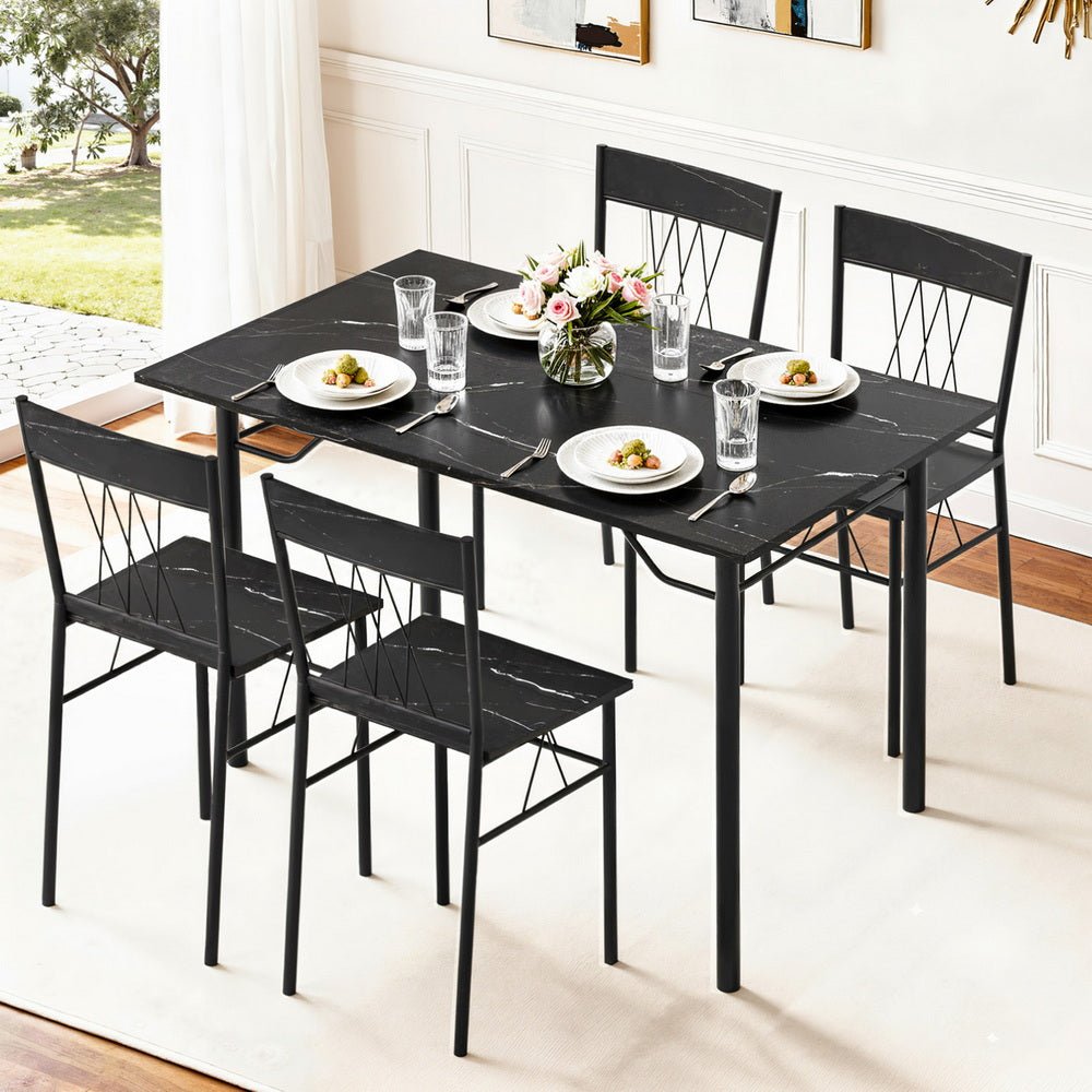 Dining Table and Chairs Set of 5 Compact Kitchen Furniture Marble Black - Furniture > Dining > Dining Set - Rivercity House & Home Co. (ABN 18 642 972 209) - Affordable Modern Furniture Australia