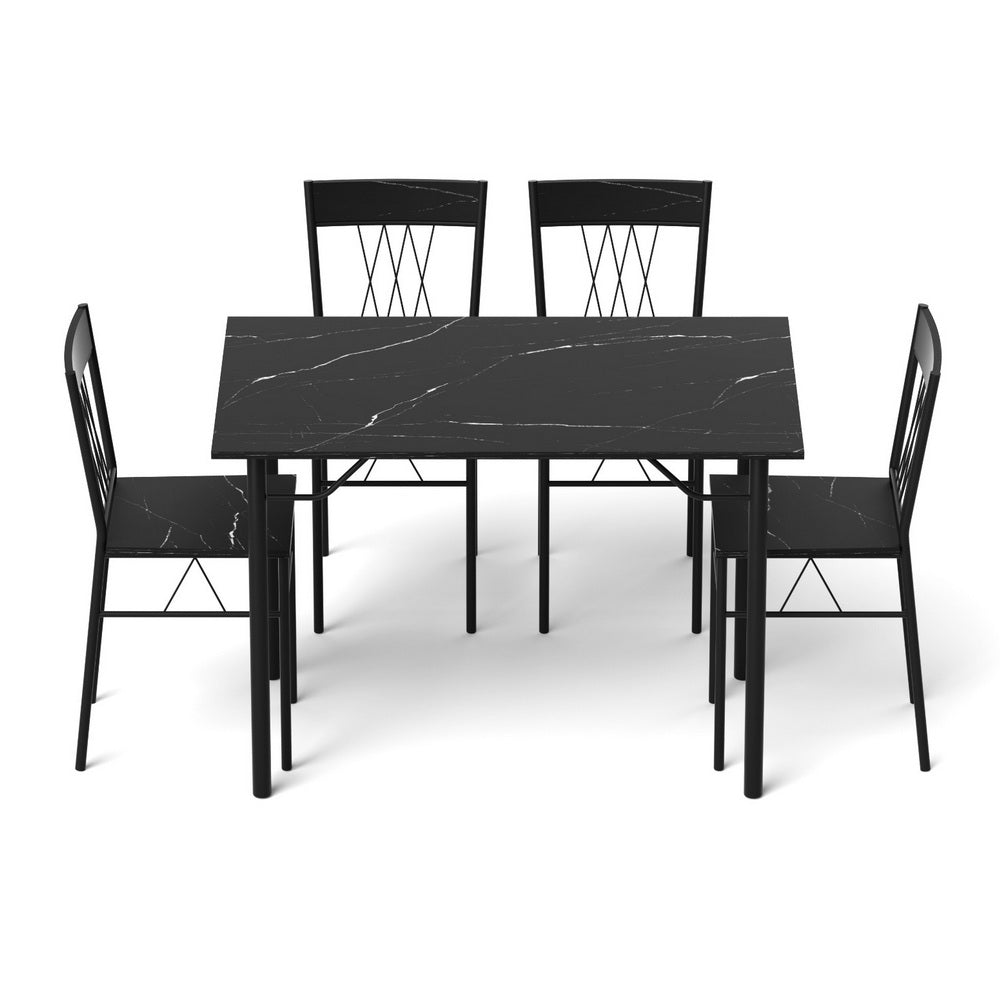 Dining Table and Chairs Set of 5 Compact Kitchen Furniture Marble Black - Furniture > Dining > Dining Set - Rivercity House & Home Co. (ABN 18 642 972 209) - Affordable Modern Furniture Australia