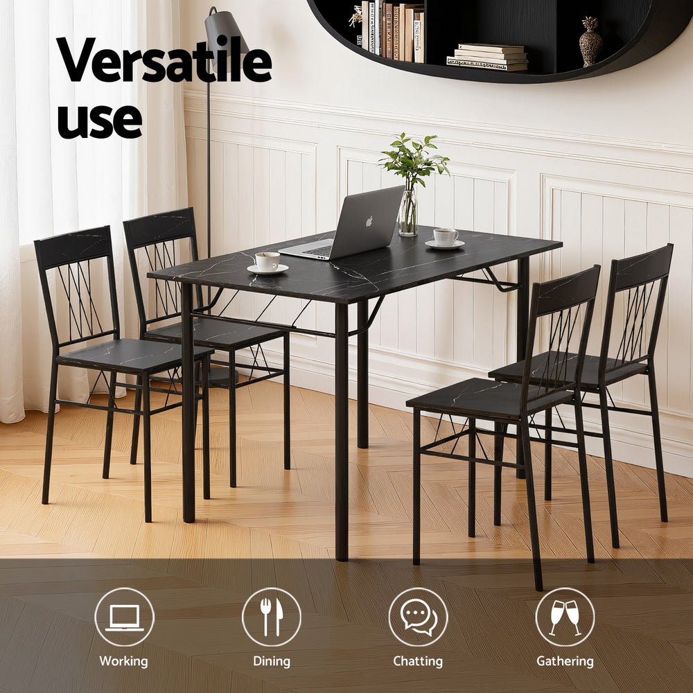 Dining Table and Chairs Set of 5 Compact Kitchen Furniture Marble Black - Furniture > Dining > Dining Set - Rivercity House & Home Co. (ABN 18 642 972 209) - Affordable Modern Furniture Australia