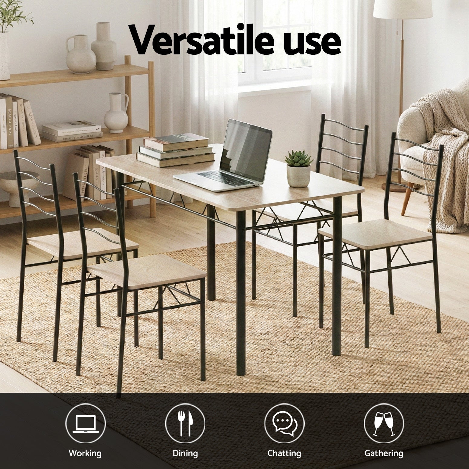 Dining Table and Chairs Set of 5 Compact Kitchen Furniture Modern Oak - Furniture > Dining > Dining Set - Rivercity House & Home Co. (ABN 18 642 972 209) - Affordable Modern Furniture Australia