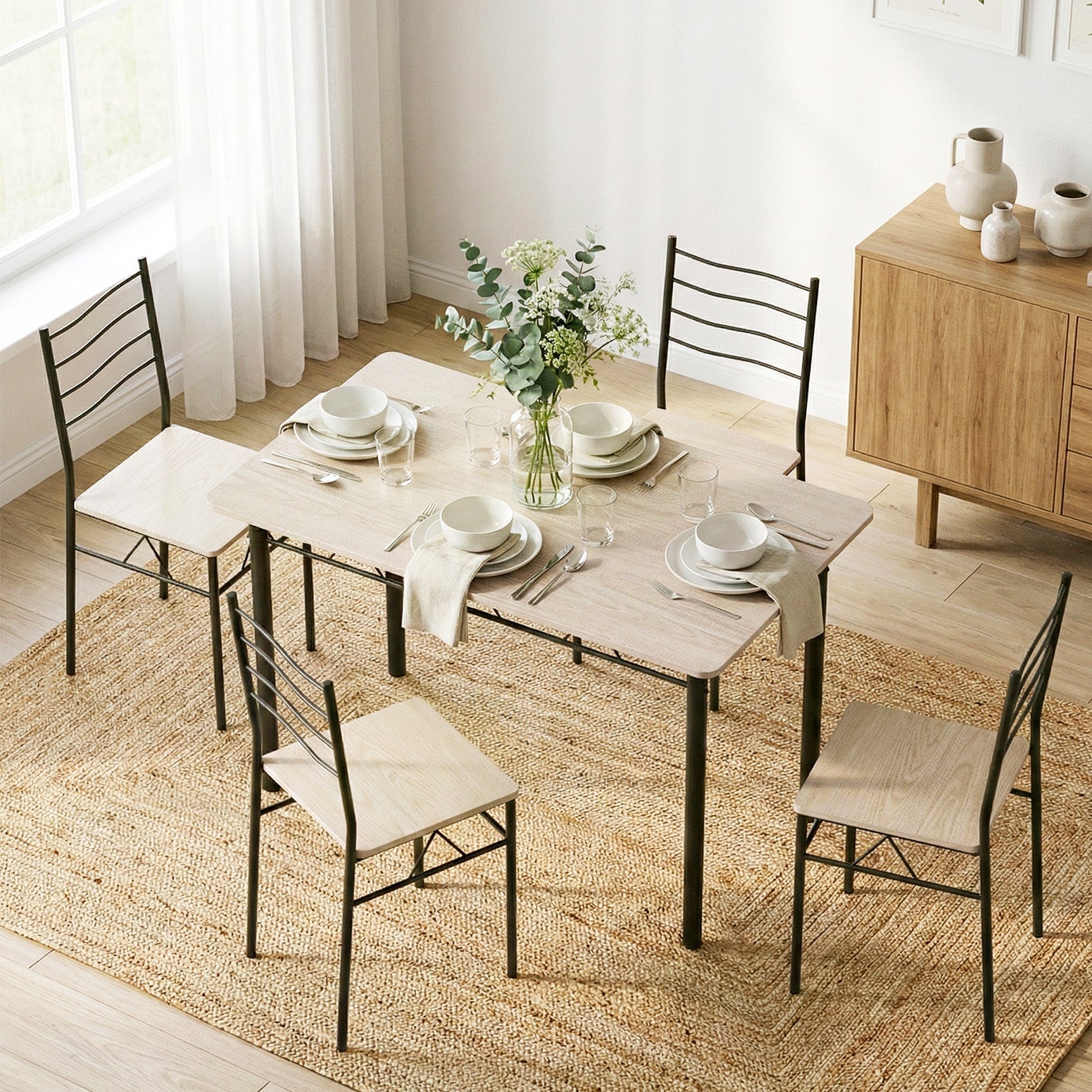 Dining Table and Chairs Set of 5 Compact Kitchen Furniture Modern Oak - Furniture > Dining > Dining Set - Rivercity House & Home Co. (ABN 18 642 972 209) - Affordable Modern Furniture Australia