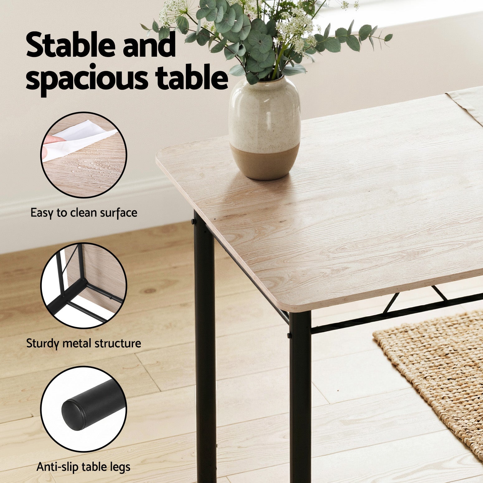 Dining Table and Chairs Set of 5 Compact Kitchen Furniture Modern Oak - Furniture > Dining > Dining Set - Rivercity House & Home Co. (ABN 18 642 972 209) - Affordable Modern Furniture Australia
