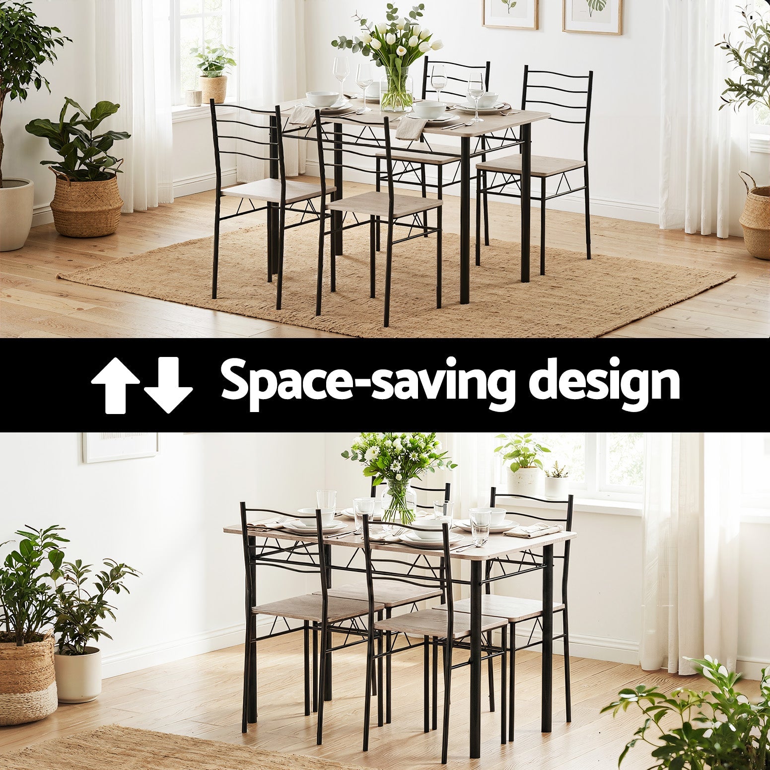 Dining Table and Chairs Set of 5 Compact Kitchen Furniture Modern Oak - Furniture > Dining > Dining Set - Rivercity House & Home Co. (ABN 18 642 972 209) - Affordable Modern Furniture Australia