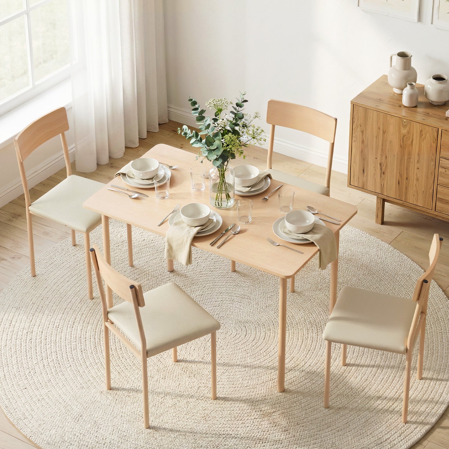 Dining Table and Chairs Set of 5 Compact Kitchen Furniture Natural Beige - Furniture > Dining > Dining Set - Rivercity House & Home Co. (ABN 18 642 972 209) - Affordable Modern Furniture Australia