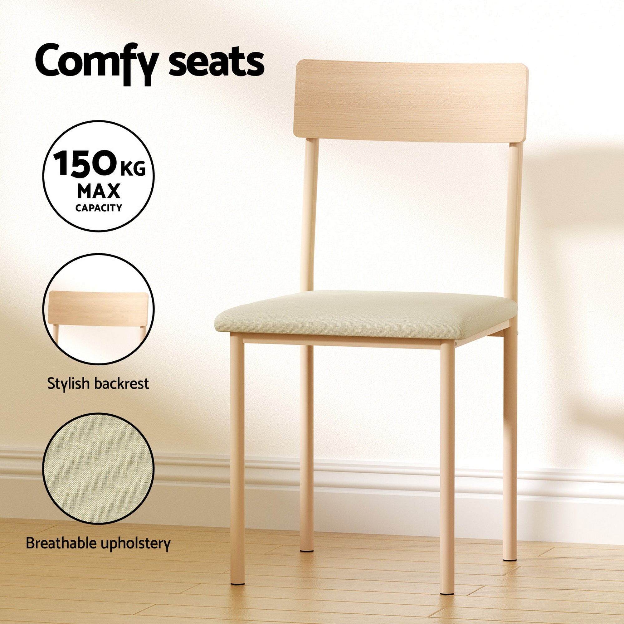 Dining Table and Chairs Set of 5 Compact Kitchen Furniture Natural Beige - Furniture > Dining > Dining Set - Rivercity House & Home Co. (ABN 18 642 972 209) - Affordable Modern Furniture Australia