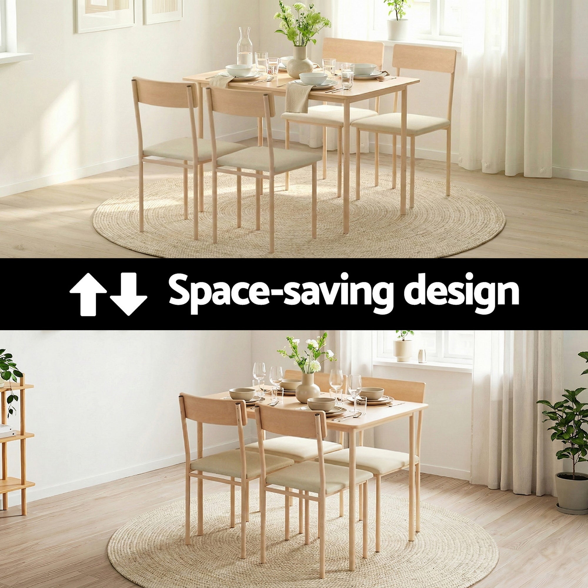 Dining Table and Chairs Set of 5 Compact Kitchen Furniture Natural Beige - Furniture > Dining > Dining Set - Rivercity House & Home Co. (ABN 18 642 972 209) - Affordable Modern Furniture Australia