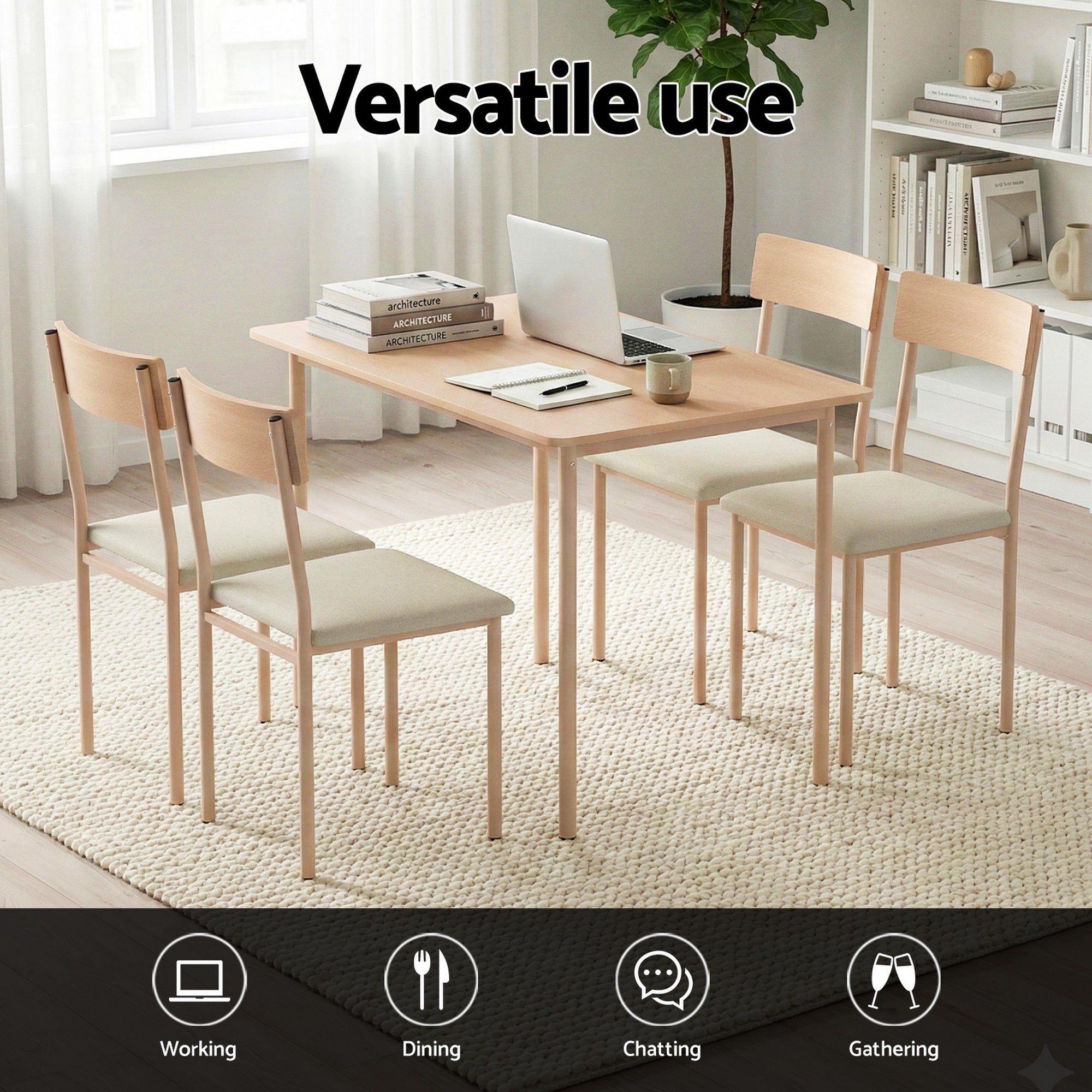 Dining Table and Chairs Set of 5 Compact Kitchen Furniture Natural Beige - Furniture > Dining > Dining Set - Rivercity House & Home Co. (ABN 18 642 972 209) - Affordable Modern Furniture Australia