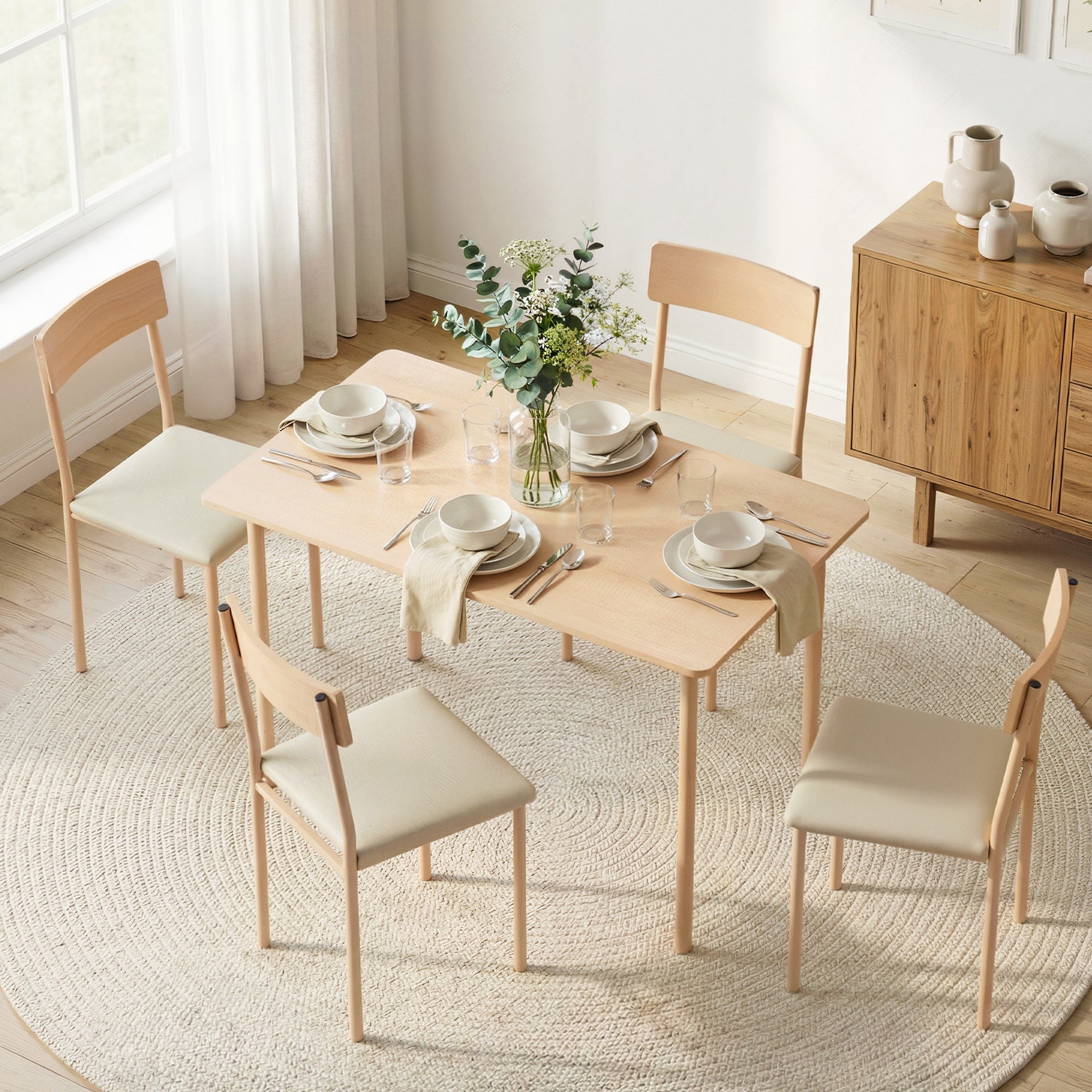 Dining Table and Chairs Set of 5 Compact Kitchen Furniture Natural Beige - Furniture > Dining > Dining Set - Rivercity House & Home Co. (ABN 18 642 972 209) - Affordable Modern Furniture Australia