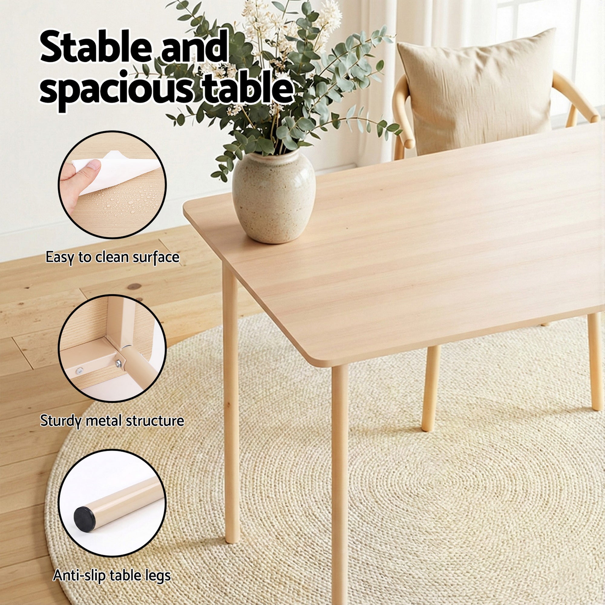 Dining Table and Chairs Set of 5 Compact Kitchen Furniture Natural Beige - Furniture > Dining > Dining Set - Rivercity House & Home Co. (ABN 18 642 972 209) - Affordable Modern Furniture Australia