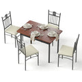 5-Piece Compact Dining Table and Upholstered Chairs Set - Walnut & Black