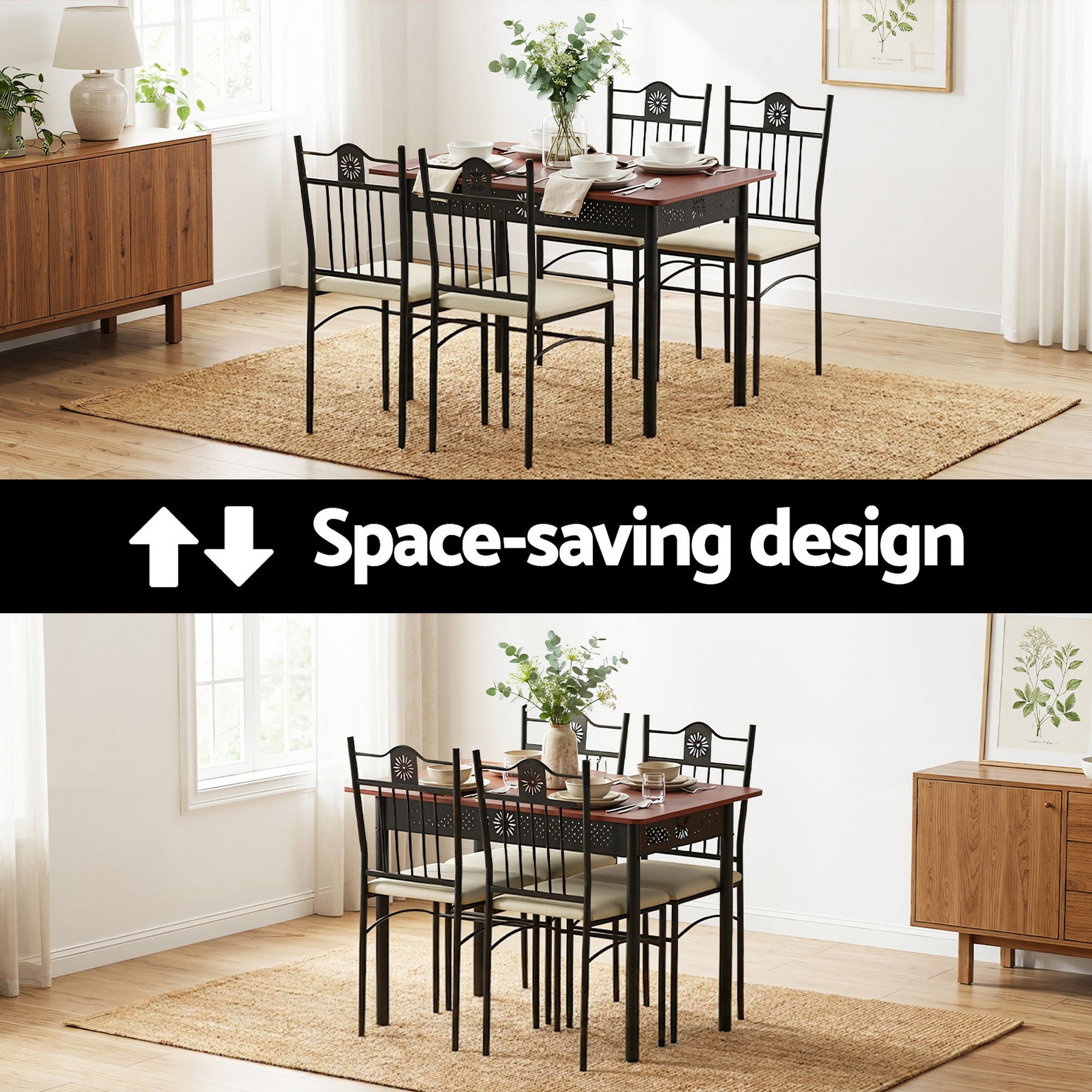 Dining Table and Chairs Set of 5 Compact Kitchen Furniture Upholstered - Furniture > Dining > Dining Set - Rivercity House & Home Co. (ABN 18 642 972 209) - Affordable Modern Furniture Australia