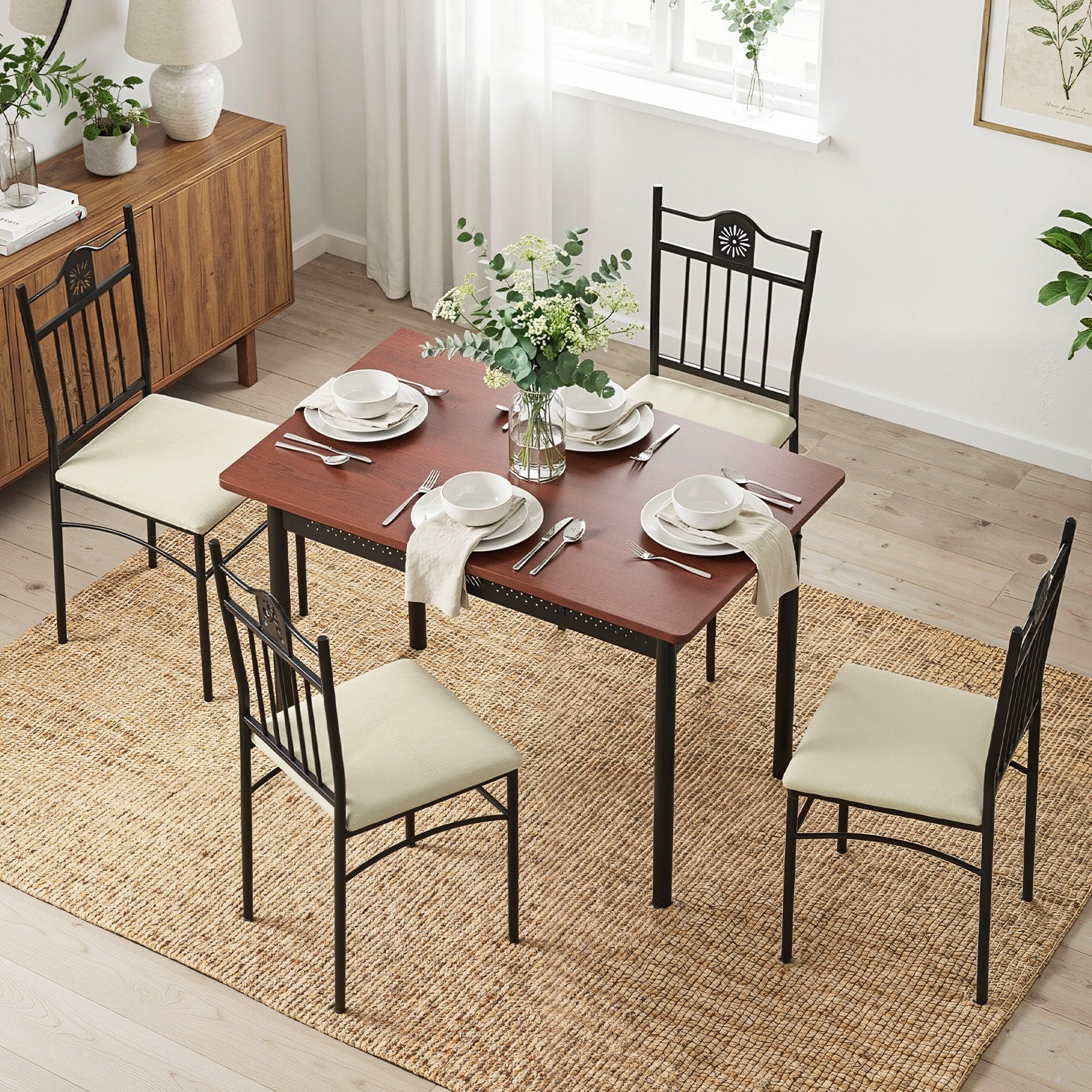 Dining Table and Chairs Set of 5 Compact Kitchen Furniture Upholstered - Furniture > Dining > Dining Set - Rivercity House & Home Co. (ABN 18 642 972 209) - Affordable Modern Furniture Australia