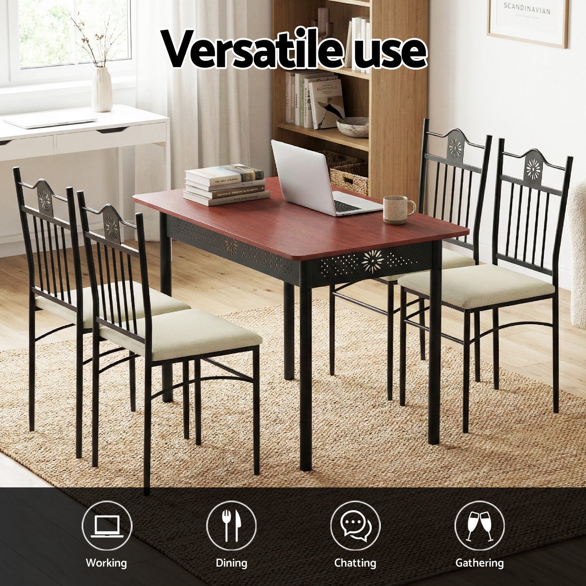Dining Table and Chairs Set of 5 Compact Kitchen Furniture Upholstered - Furniture > Dining > Dining Set - Rivercity House & Home Co. (ABN 18 642 972 209) - Affordable Modern Furniture Australia