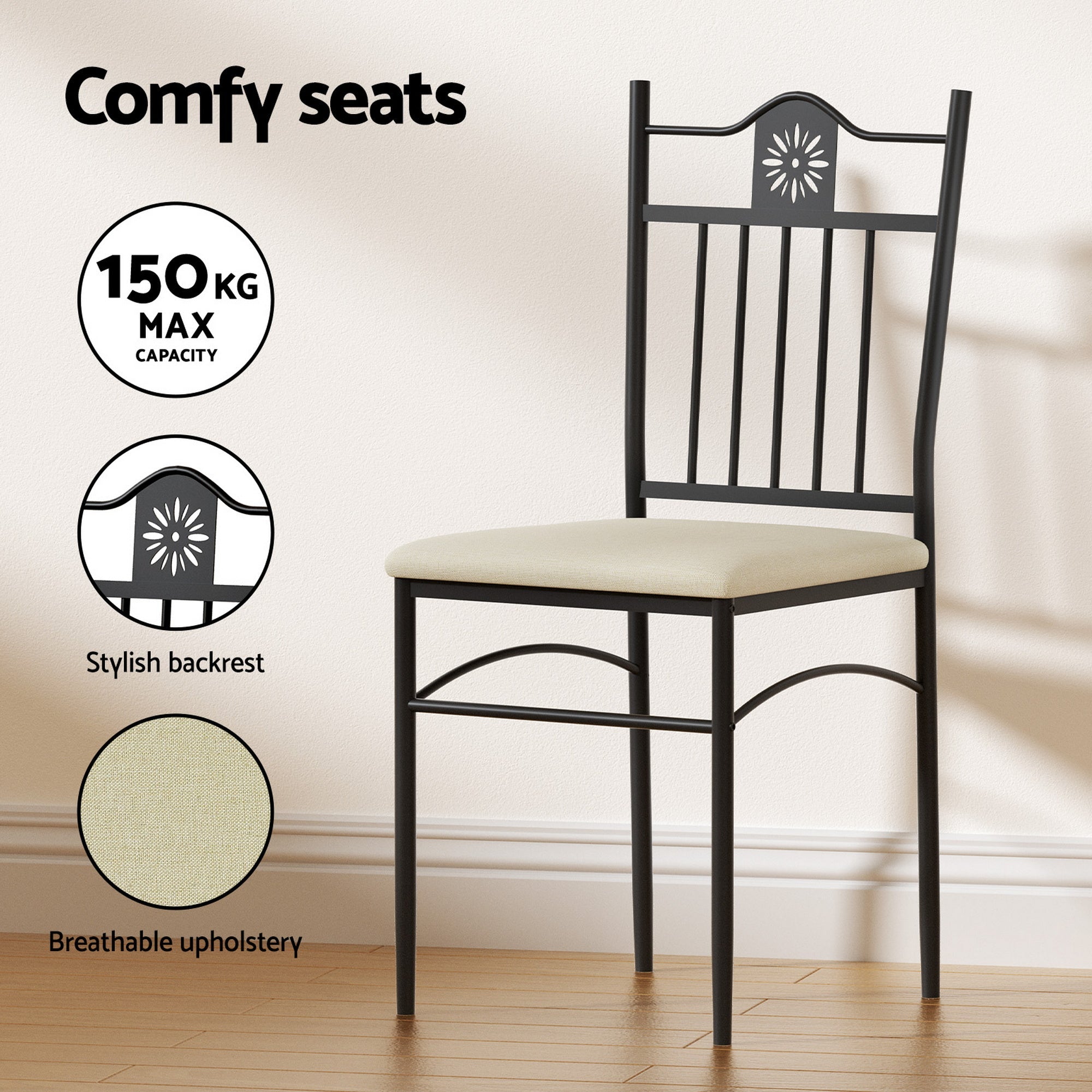 Dining Table and Chairs Set of 5 Compact Kitchen Furniture Upholstered - Furniture > Dining > Dining Set - Rivercity House & Home Co. (ABN 18 642 972 209) - Affordable Modern Furniture Australia