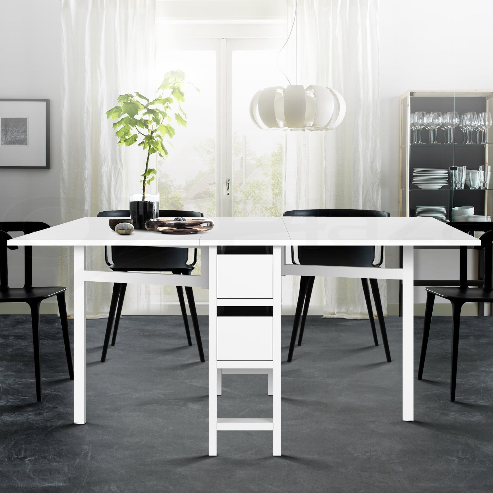 Dining Table Rectangular Extendable White - Furniture > Dining > Dining Tables - Rivercity House & Home Co. (ABN 18 642 972 209) - Affordable Modern Furniture Australia