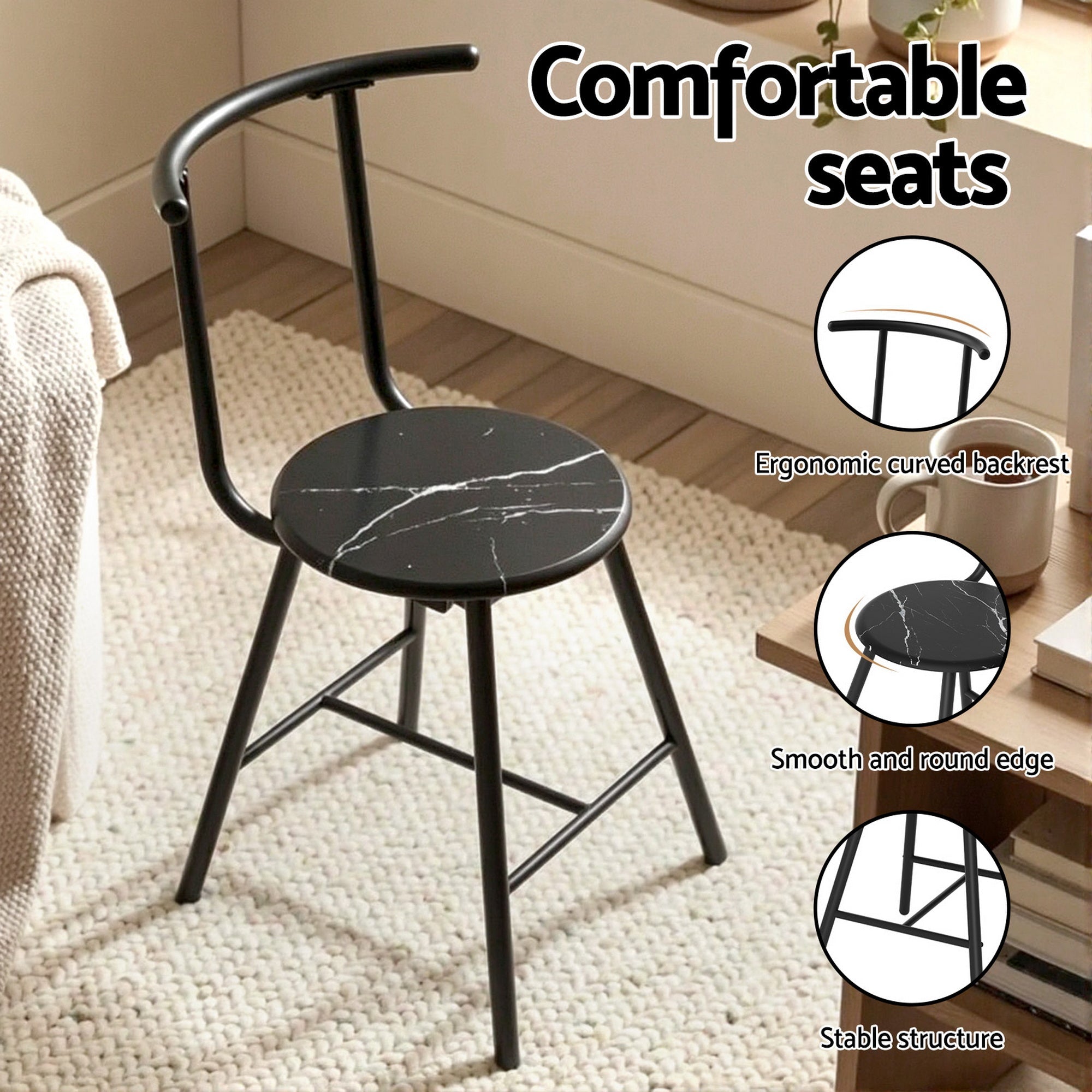 Dining Table Set 3PC Bistro Kitchen Storage Wine Rack Black Marble Style - Furniture > Dining > Dining Set - Rivercity House & Home Co. (ABN 18 642 972 209) - Affordable Modern Furniture Australia