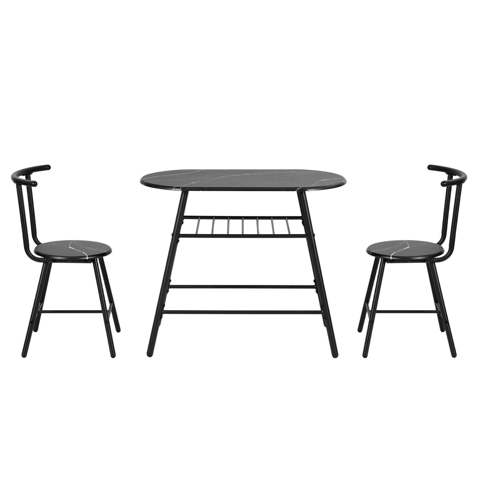 Dining Table Set 3PC Bistro Kitchen Storage Wine Rack Black Marble Style - Furniture > Dining > Dining Set - Rivercity House & Home Co. (ABN 18 642 972 209) - Affordable Modern Furniture Australia