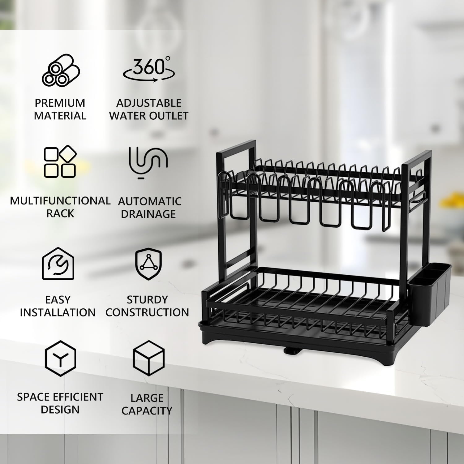 Dish Drying Rack 2 - Tier Kitchen Drainer with Drainboard - Home & Garden > DIY > Kitchen & Bathroom DIY - Rivercity House & Home Co. (ABN 18 642 972 209) - Affordable Modern Furniture Australia