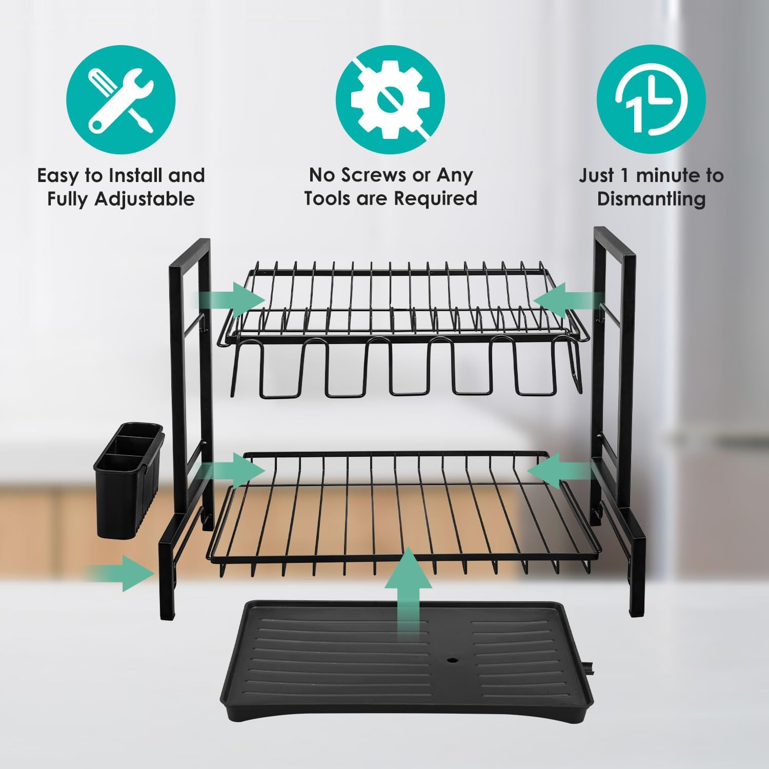Dish Drying Rack 2 - Tier Kitchen Drainer with Drainboard - Home & Garden > DIY > Kitchen & Bathroom DIY - Rivercity House & Home Co. (ABN 18 642 972 209) - Affordable Modern Furniture Australia