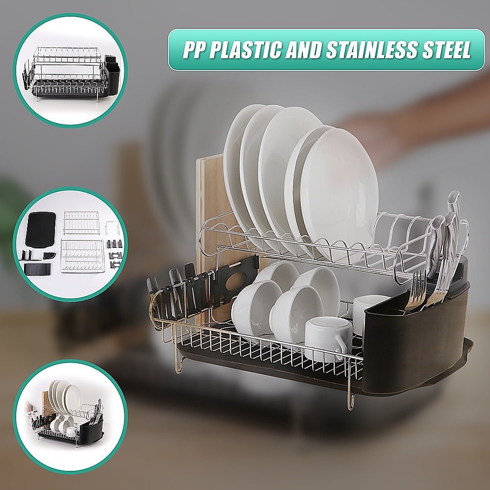 Dish Drying Rack Drainer Cup Plate Holder Cutlery Tray Kitchen Organiser - Home & Garden > Kitchenware > Kitchen Utensils - Rivercity House & Home Co. (ABN 18 642 972 209) - Affordable Modern Furniture Australia