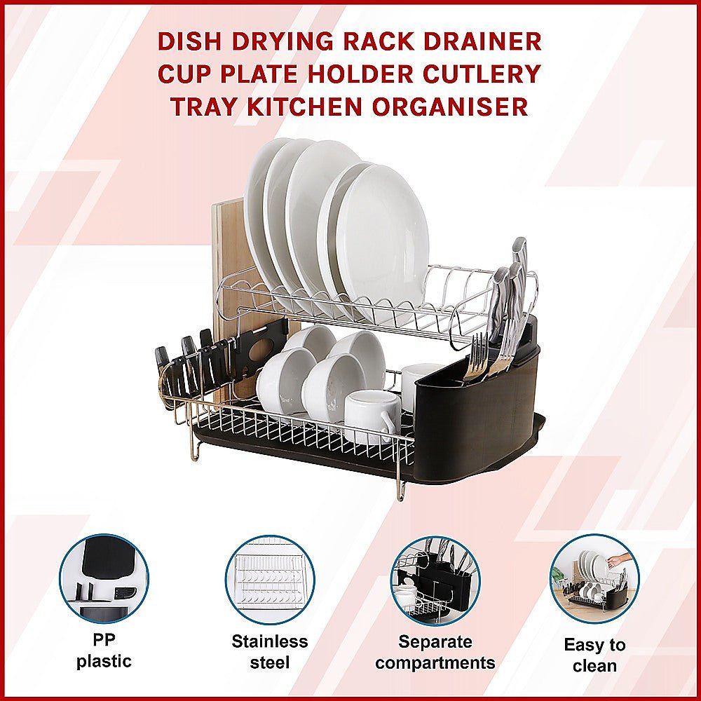 Dish Drying Rack Drainer Cup Plate Holder Cutlery Tray Kitchen Organiser - Home & Garden > Kitchenware > Kitchen Utensils - Rivercity House & Home Co. (ABN 18 642 972 209) - Affordable Modern Furniture Australia