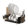 Two-Tier Dish Drying Rack with Cup, Plate & Cutlery Holder - Black Silver