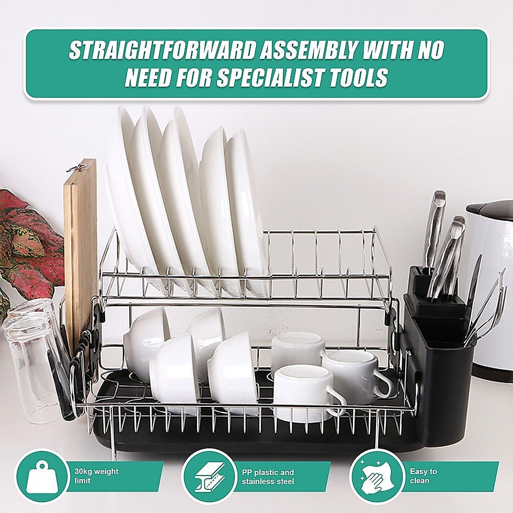 Dish Drying Rack Drainer Cup Plate Holder Cutlery Tray Kitchen Organiser - Home & Garden > Kitchenware > Kitchen Utensils - Rivercity House & Home Co. (ABN 18 642 972 209) - Affordable Modern Furniture Australia