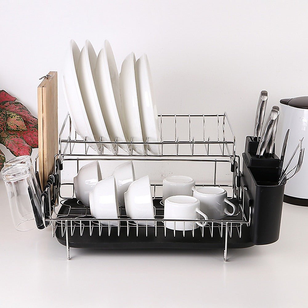 Dish Drying Rack Drainer Cup Plate Holder Cutlery Tray Kitchen Organiser - Home & Garden > Kitchenware > Kitchen Utensils - Rivercity House & Home Co. (ABN 18 642 972 209) - Affordable Modern Furniture Australia