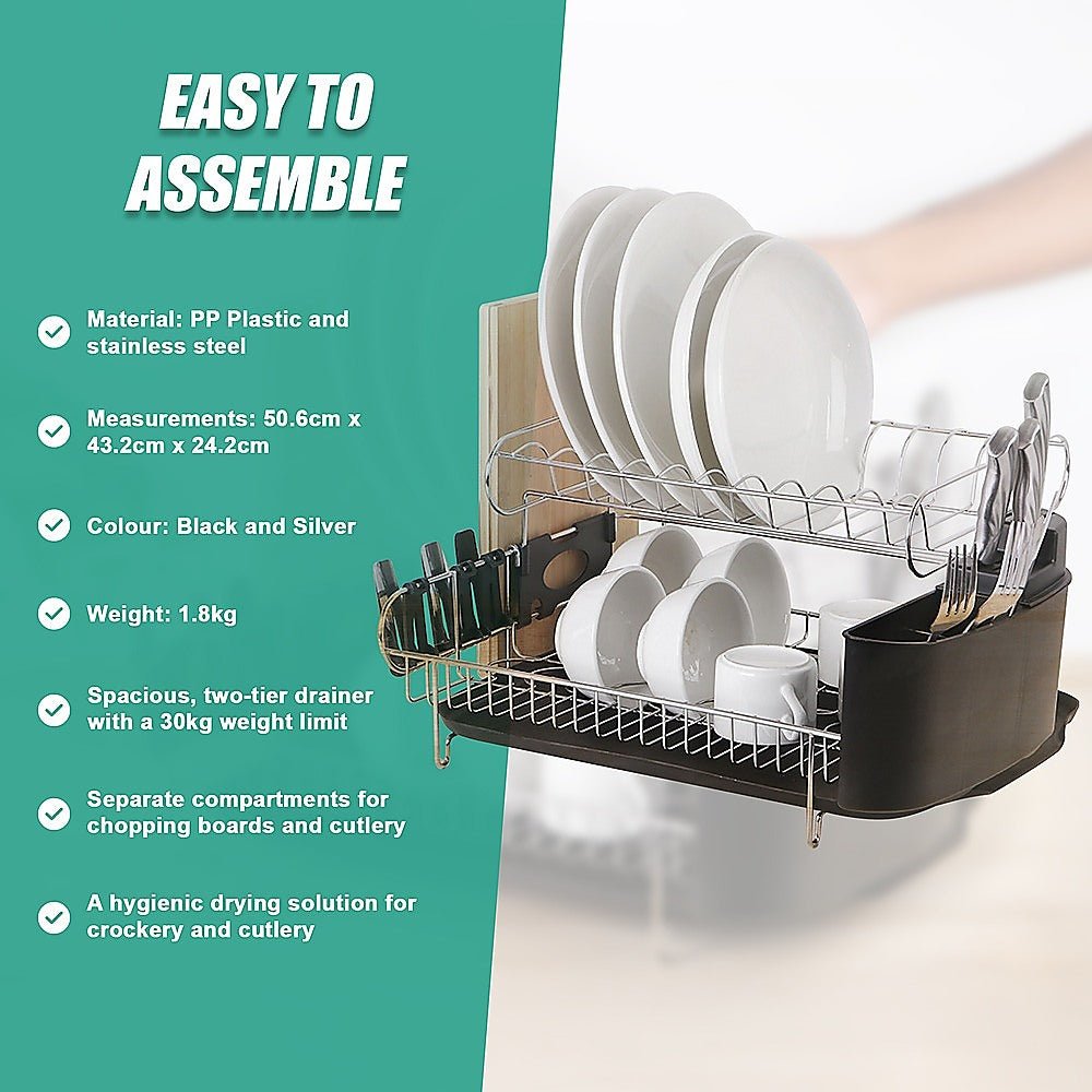 Dish Drying Rack Drainer Cup Plate Holder Cutlery Tray Kitchen Organiser - Home & Garden > Kitchenware > Kitchen Utensils - Rivercity House & Home Co. (ABN 18 642 972 209) - Affordable Modern Furniture Australia