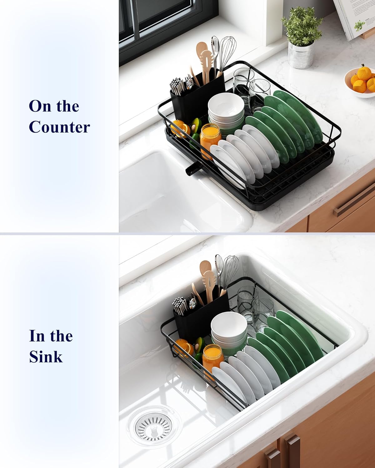 Dish Drying Rack for Kitchen Counter with Removable Drip Tray, Utensil Holder & Cutlery Organiser - Black - Home & Garden > Kitchenware > Dish Racks - Rivercity House & Home Co. (ABN 18 642 972 209) - Affordable Modern Furniture Australia