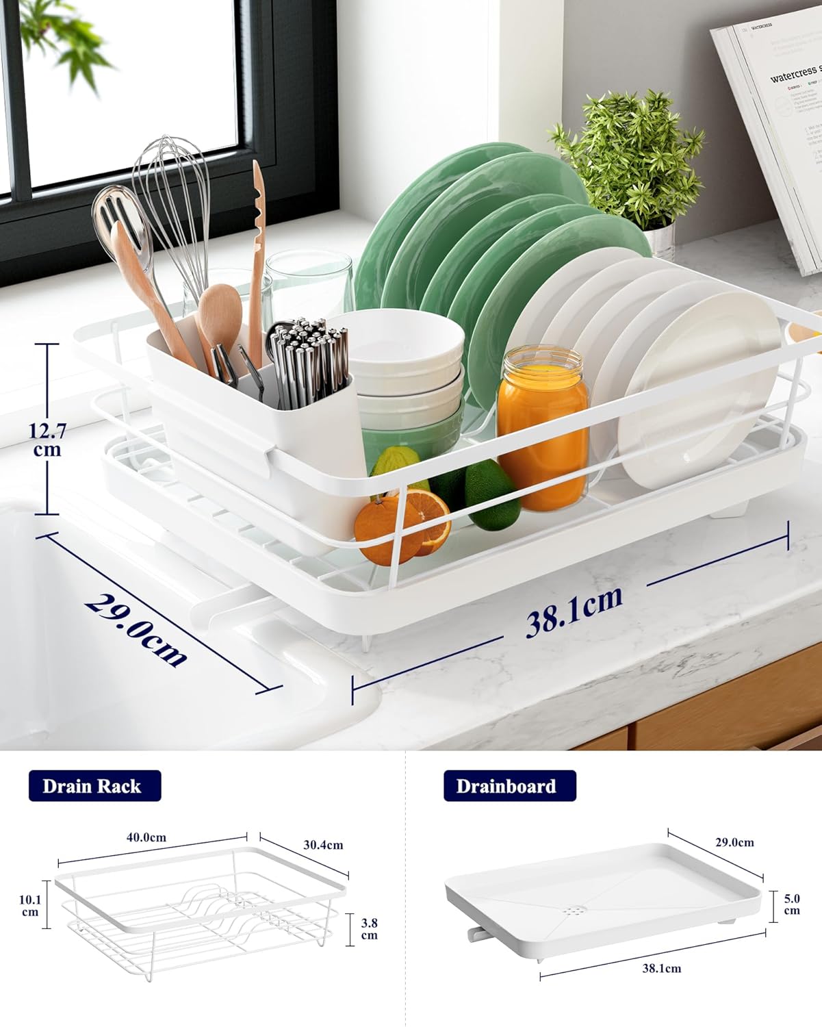 Dish Drying Rack for Kitchen Counter with Removable Drip Tray, Utensil Holder & Cutlery Organiser - Black - Home & Garden > Kitchenware > Dish Racks - Rivercity House & Home Co. (ABN 18 642 972 209) - Affordable Modern Furniture Australia
