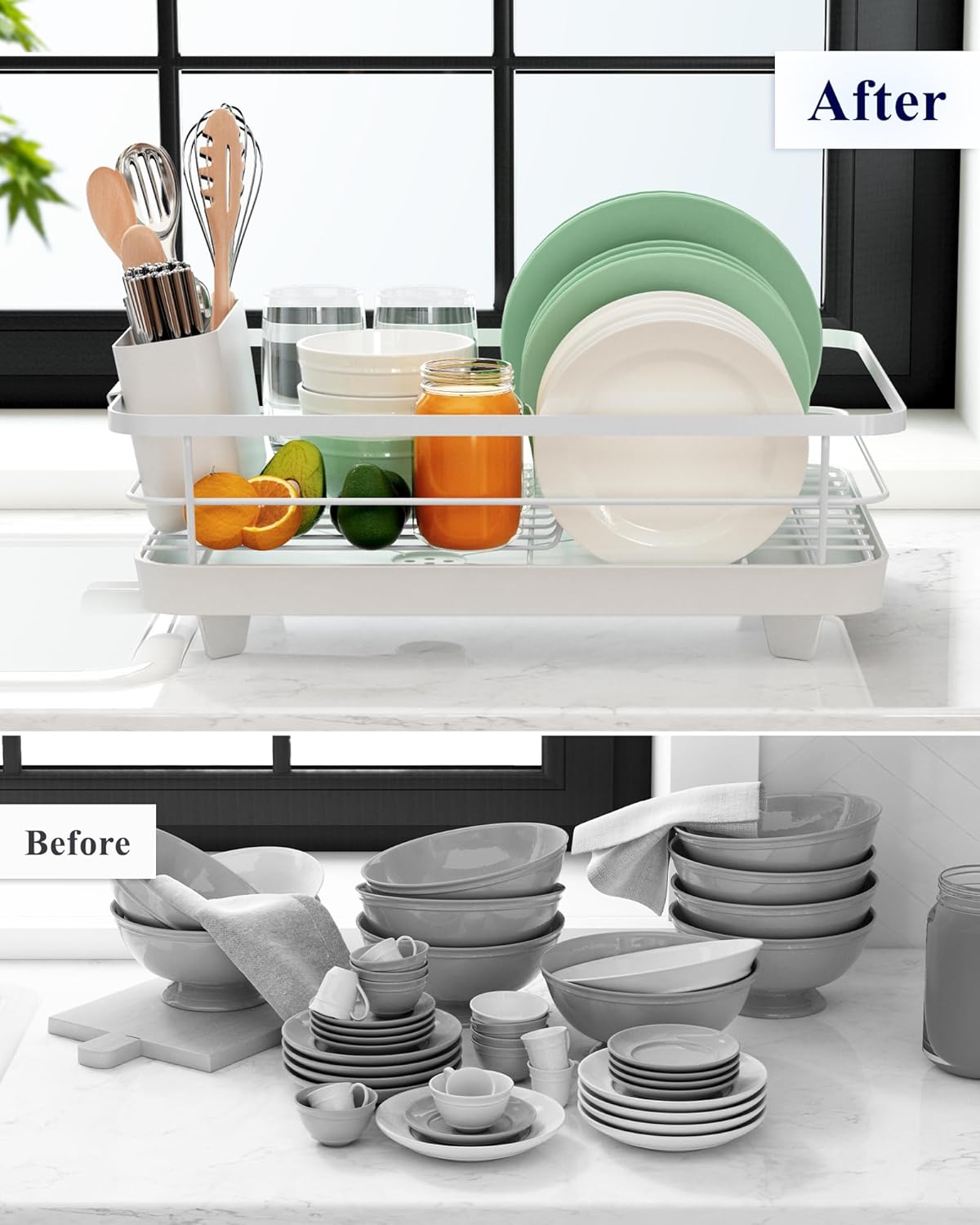 Dish Drying Rack for Kitchen Counter with Removable Drip Tray, Utensil Holder & Cutlery Organiser - Black - Home & Garden > Kitchenware > Dish Racks - Rivercity House & Home Co. (ABN 18 642 972 209) - Affordable Modern Furniture Australia