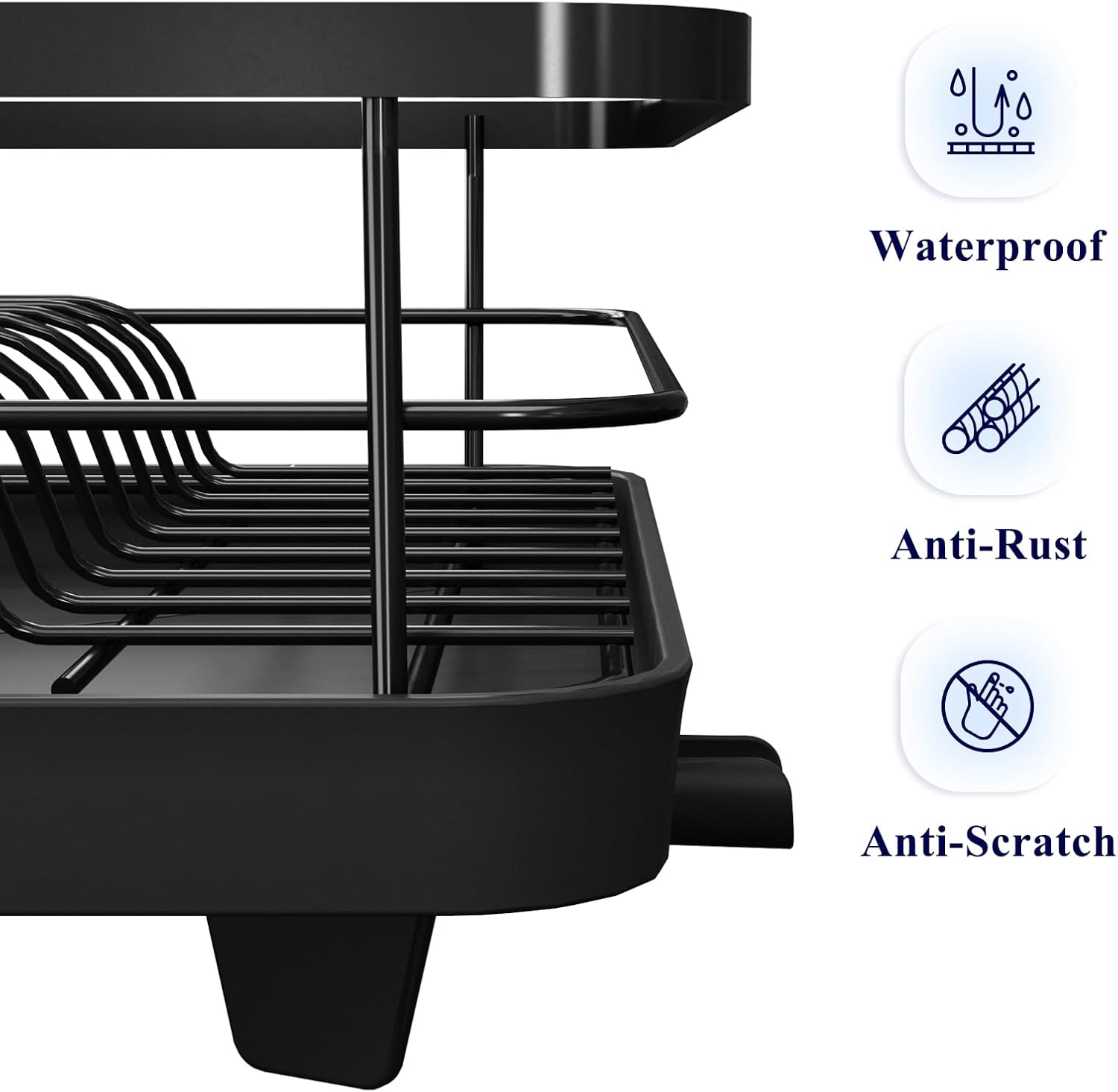Dish Drying Rack for Kitchen Counter with Removable Drip Tray, Utensil Holder & Cutlery Organiser - Black - Home & Garden > Kitchenware > Dish Racks - Rivercity House & Home Co. (ABN 18 642 972 209) - Affordable Modern Furniture Australia