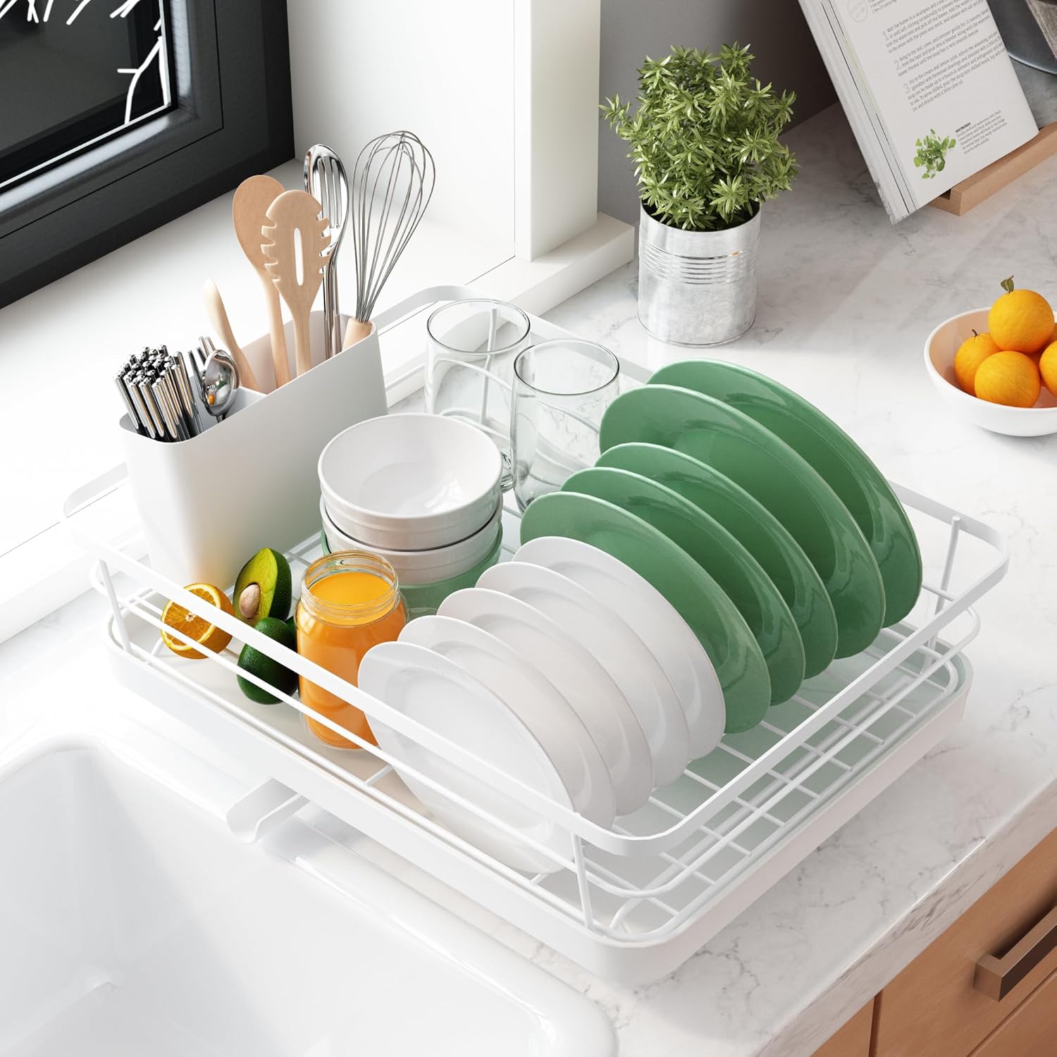 Dish Drying Rack for Kitchen Counter with Removable Drip Tray, Utensil Holder & Cutlery Organiser - Black - Home & Garden > Kitchenware > Dish Racks - Rivercity House & Home Co. (ABN 18 642 972 209) - Affordable Modern Furniture Australia