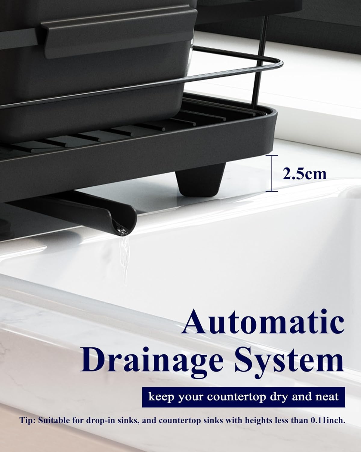 Dish Drying Rack for Kitchen Counter with Removable Drip Tray, Utensil Holder & Cutlery Organiser - Black - Home & Garden > Kitchenware > Dish Racks - Rivercity House & Home Co. (ABN 18 642 972 209) - Affordable Modern Furniture Australia
