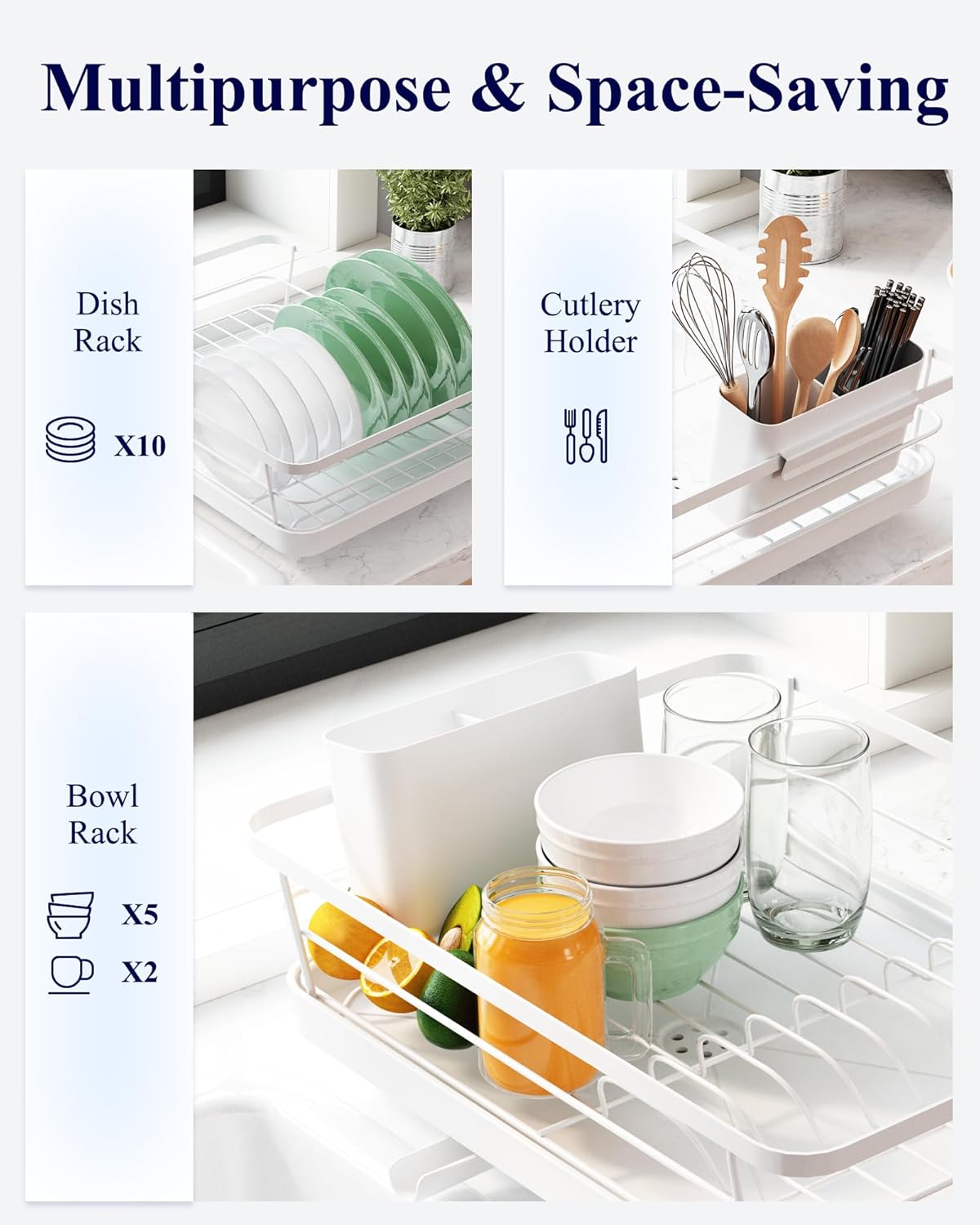 Dish Drying Rack for Kitchen Counter with Removable Drip Tray, Utensil Holder & Cutlery Organiser - Black - Home & Garden > Kitchenware > Dish Racks - Rivercity House & Home Co. (ABN 18 642 972 209) - Affordable Modern Furniture Australia