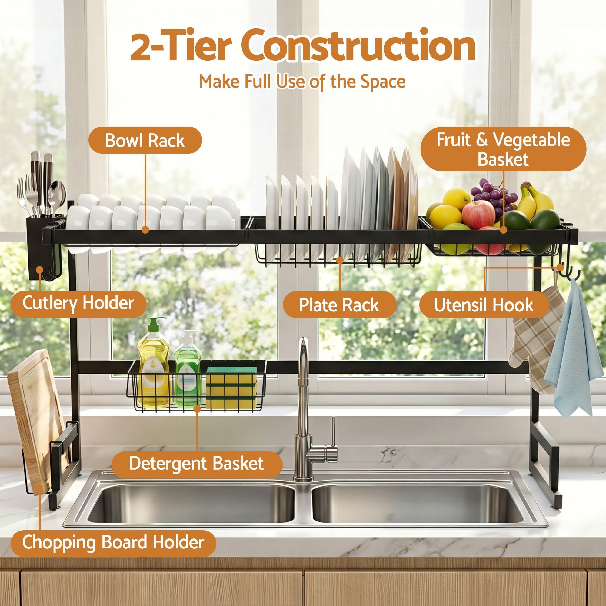 Dish Drying Rack for Kitchen Storage Organisation Kitchen Sink Organiser Dish Drainer - Home & Garden > Kitchenware > Dish Racks - Rivercity House & Home Co. (ABN 18 642 972 209) - Affordable Modern Furniture Australia