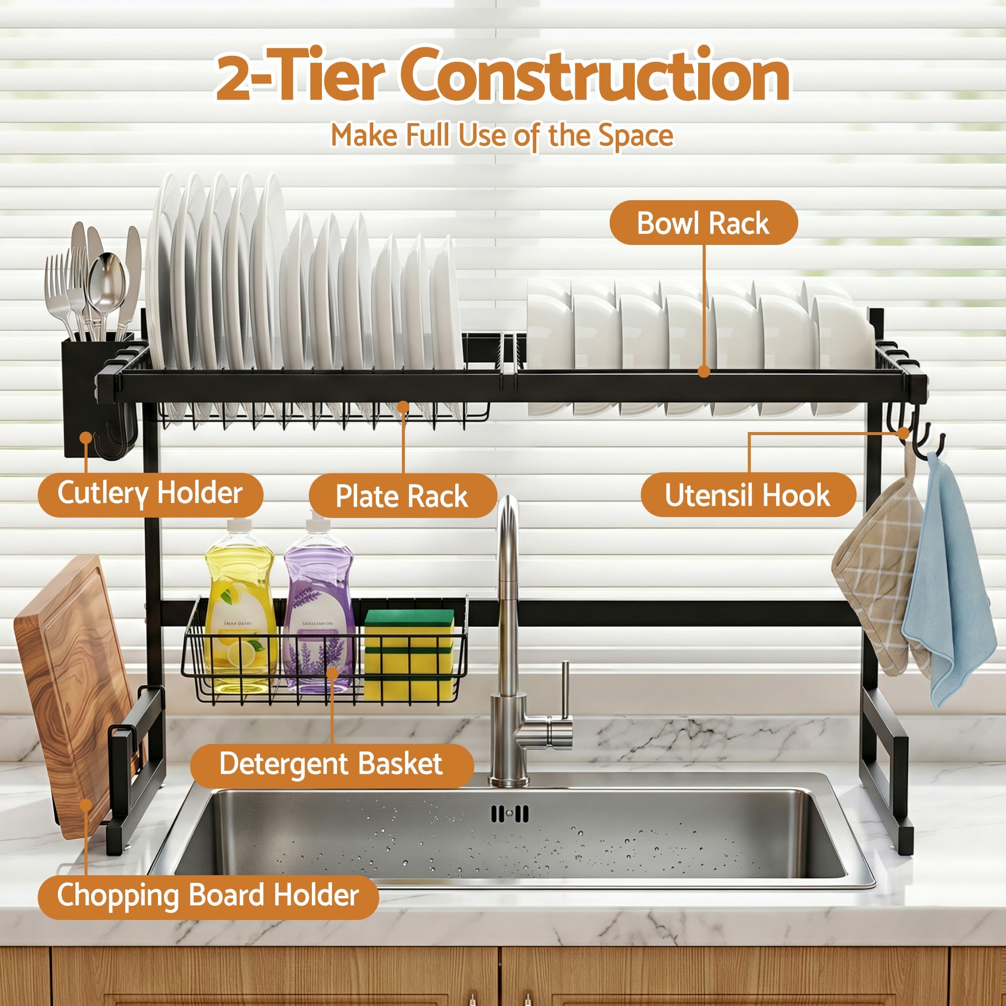 Dish Drying Rack for Kitchen Storage Organisation Kitchen Sink Organiser Dish Drainer - Home & Garden > Kitchenware > Dish Racks - Rivercity House & Home Co. (ABN 18 642 972 209) - Affordable Modern Furniture Australia