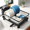 Dish Drying Rack with Drainboard and Utensil Holder for Kitchen - Black