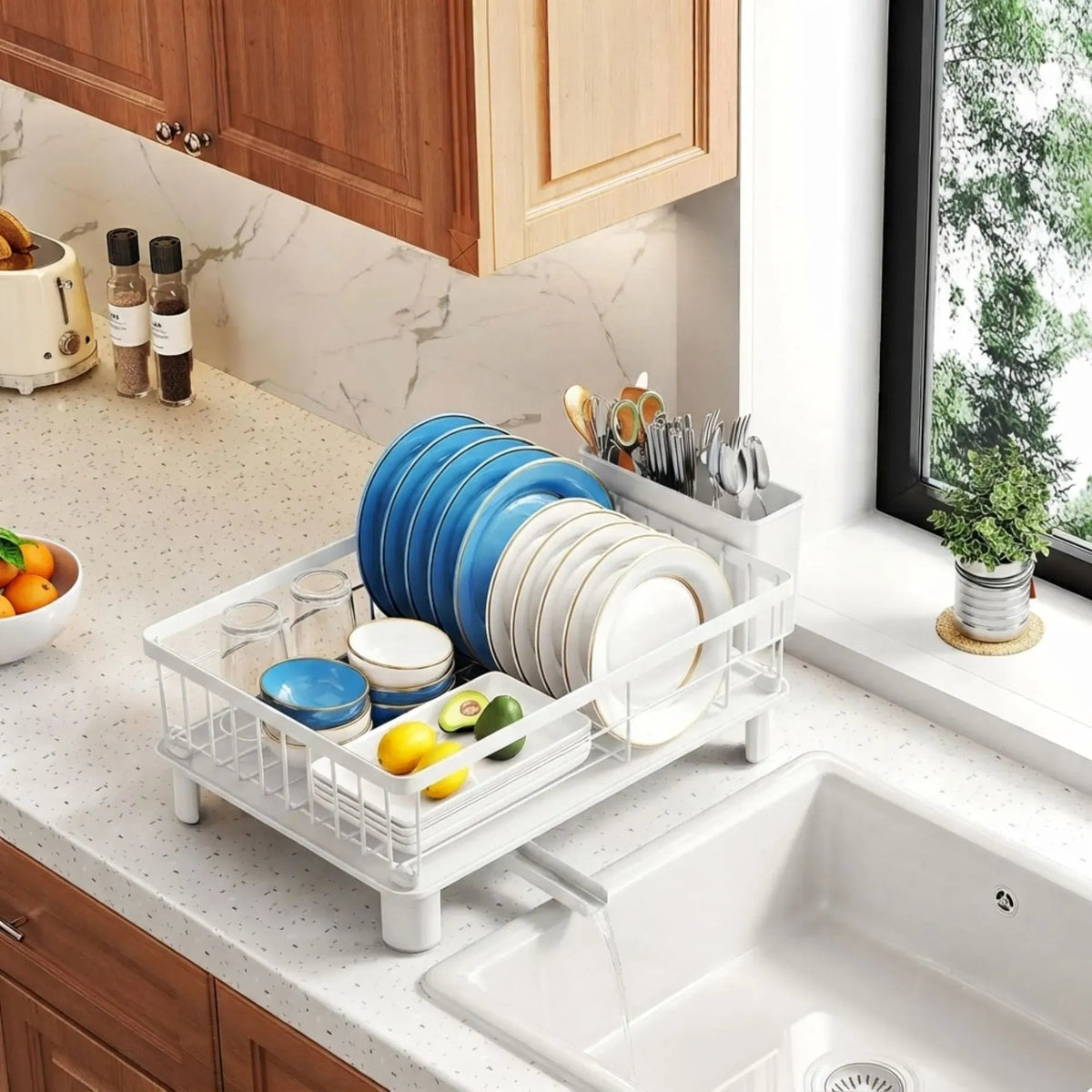Dish Drying Rack with Drainboard and Utensil Holder for Kitchen - White - Home & Garden > Kitchenware > Dish Racks - Rivercity House & Home Co. (ABN 18 642 972 209) - Affordable Modern Furniture Australia
