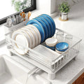 Dish Drying Rack with Drainboard and Utensil Holder for Kitchen - White