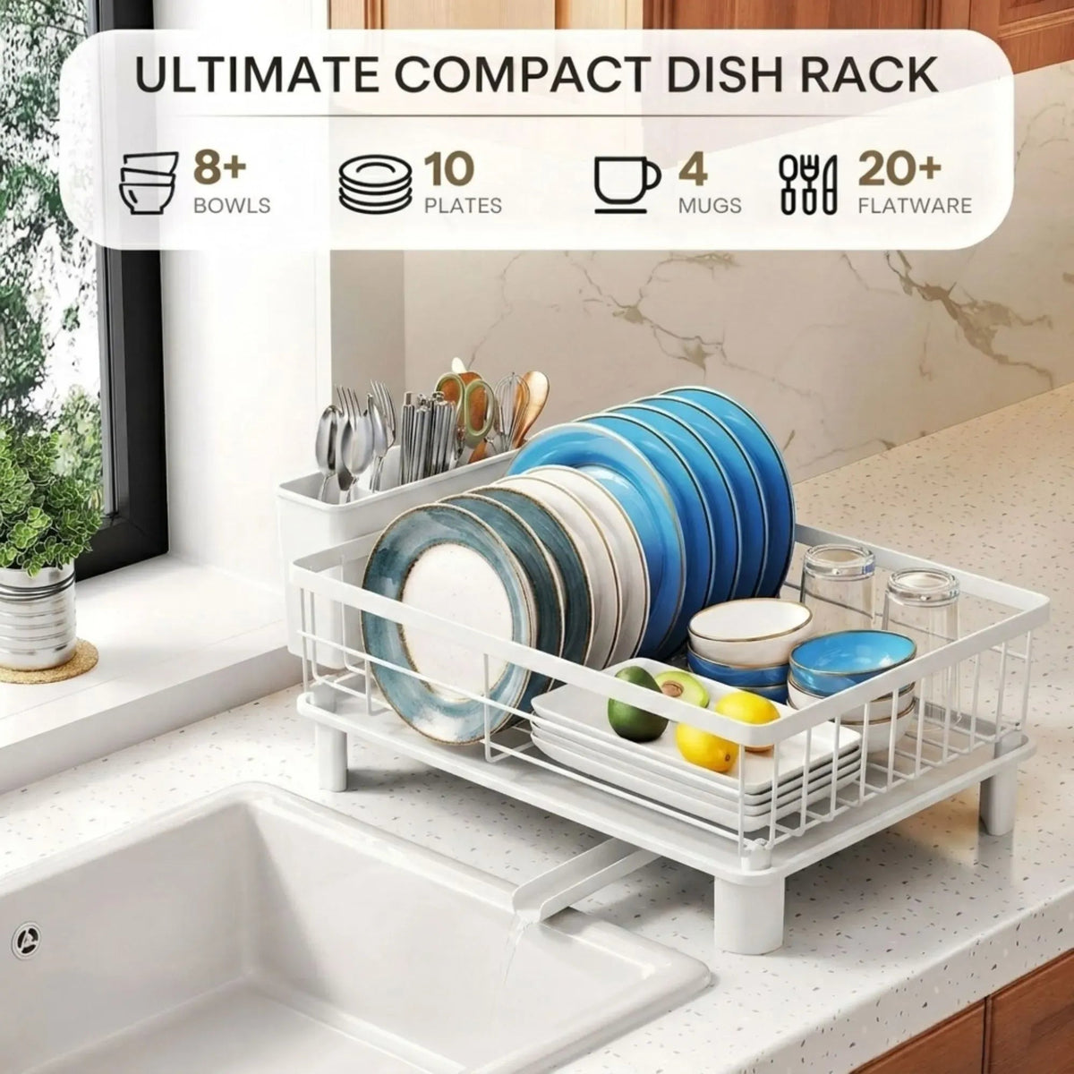 Dish Drying Rack with Drainboard and Utensil Holder for Kitchen - White - Home & Garden > Kitchenware > Dish Racks - Rivercity House & Home Co. (ABN 18 642 972 209) - Affordable Modern Furniture Australia