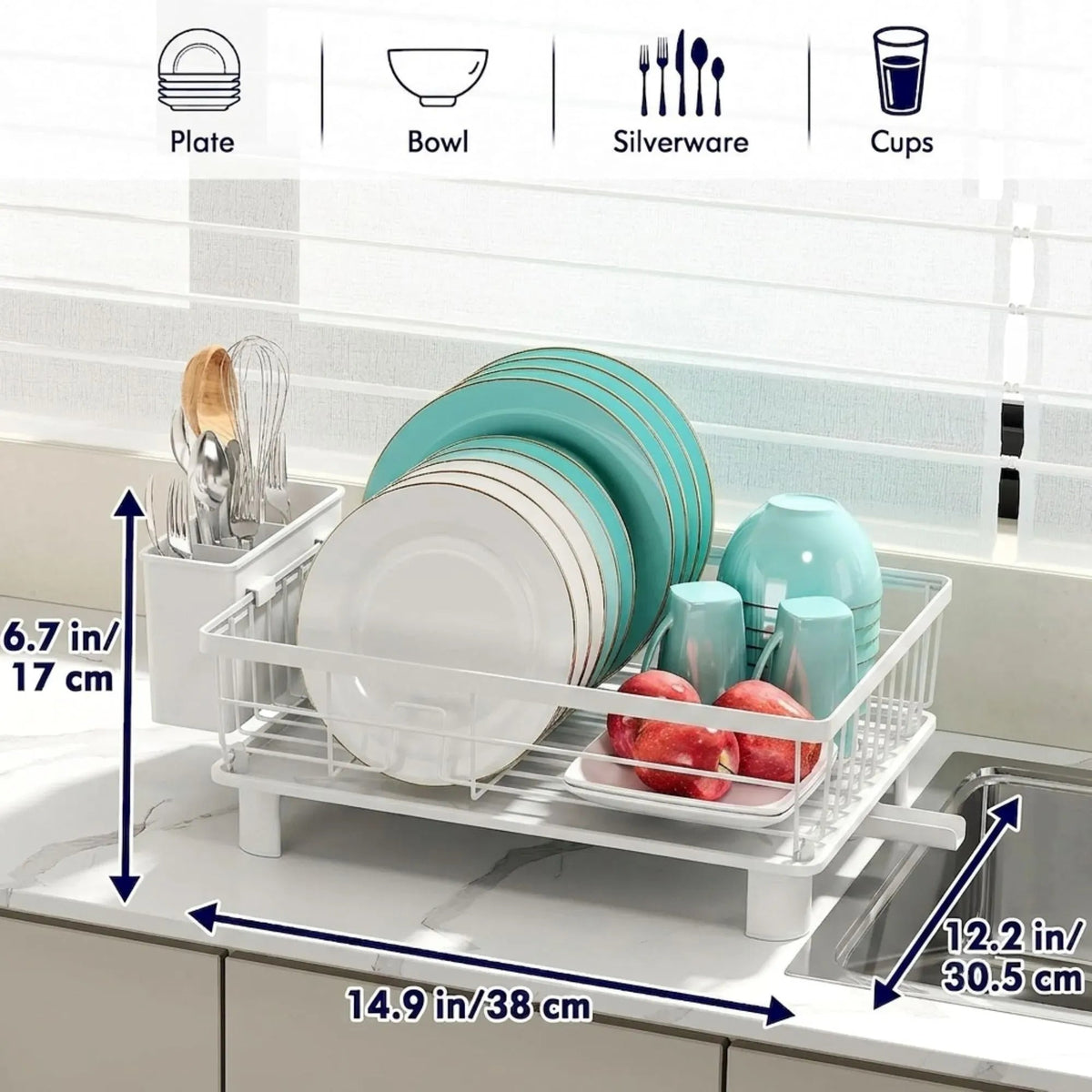 Dish Drying Rack with Drainboard and Utensil Holder for Kitchen - White - Home & Garden > Kitchenware > Dish Racks - Rivercity House & Home Co. (ABN 18 642 972 209) - Affordable Modern Furniture Australia
